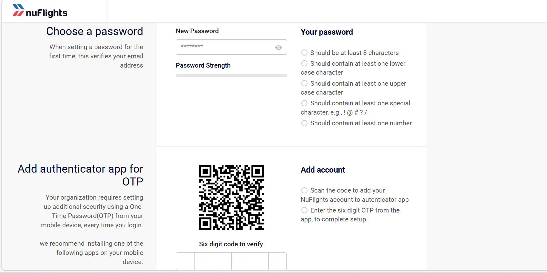 Authenticator Setup Screen